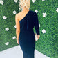 Jordan Velvet One Shoulder Midi Dress Navy