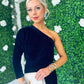 Jordan Velvet One Shoulder Midi Dress Navy