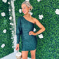 Amia Sequin Detail Mini Dress Forest