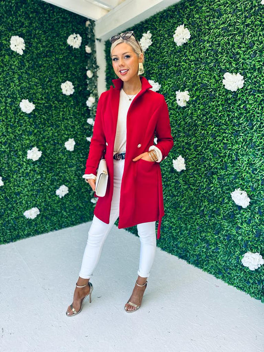 Fiona Belted Coat Ruby