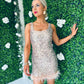 Nova Sequin & Feather Mini Dress Gold
