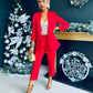Harper Ruched Sleeve Suit Red