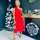 Whitney One Shoulder Corsage Midi Dress Red
