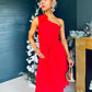 Whitney One Shoulder Corsage Midi Dress Red