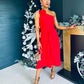 Whitney One Shoulder Corsage Midi Dress Red
