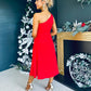 Whitney One Shoulder Corsage Midi Dress Red