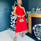 Whitney One Shoulder Corsage Midi Dress Red