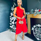 Whitney One Shoulder Corsage Midi Dress Red