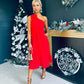 Whitney One Shoulder Corsage Midi Dress Red