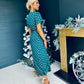 Farren Split Hem Frill Detail Maxi Dress Emerald Foil