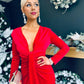 Rily Velvet Drape Detail Dress Rouge
