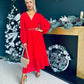 Dana Pleated Midi Dress Red