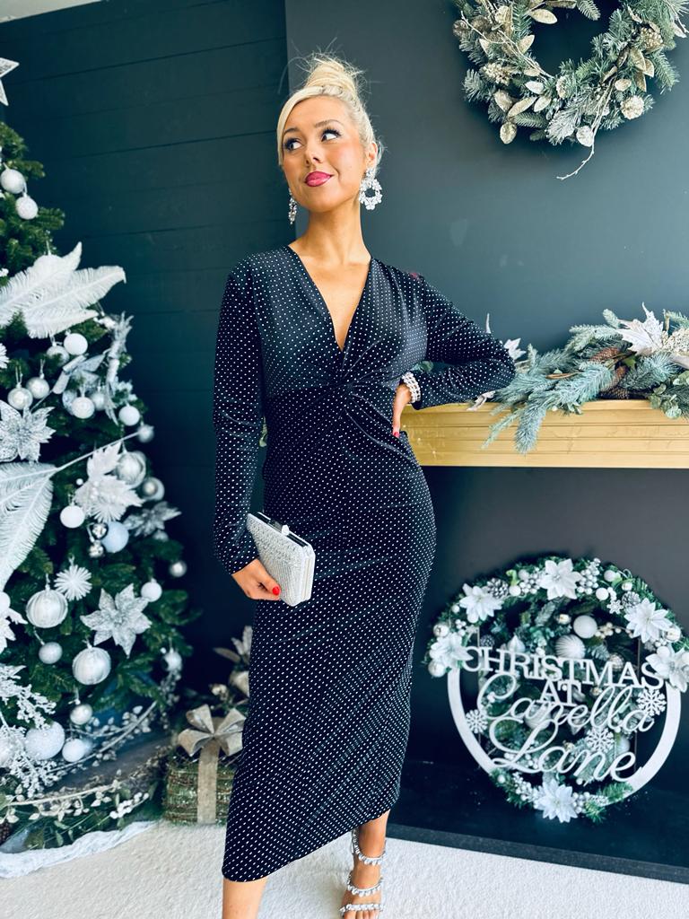 Ollie Knot Detail Velvet Dress Black
