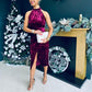 Alessa Velvet Halterneck Midi Dress Wine