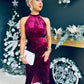 Alessa Velvet Halterneck Midi Dress Wine