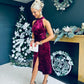 Alessa Velvet Halterneck Midi Dress Wine