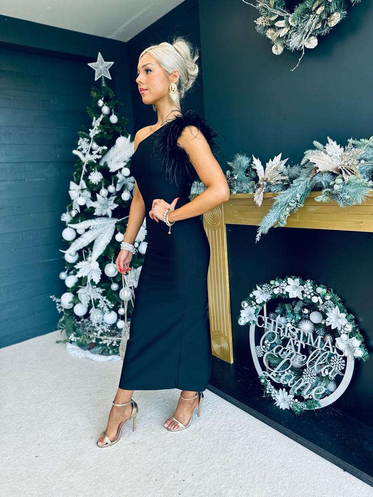 Danielle Shoulder Detail Midaxi Dress Black