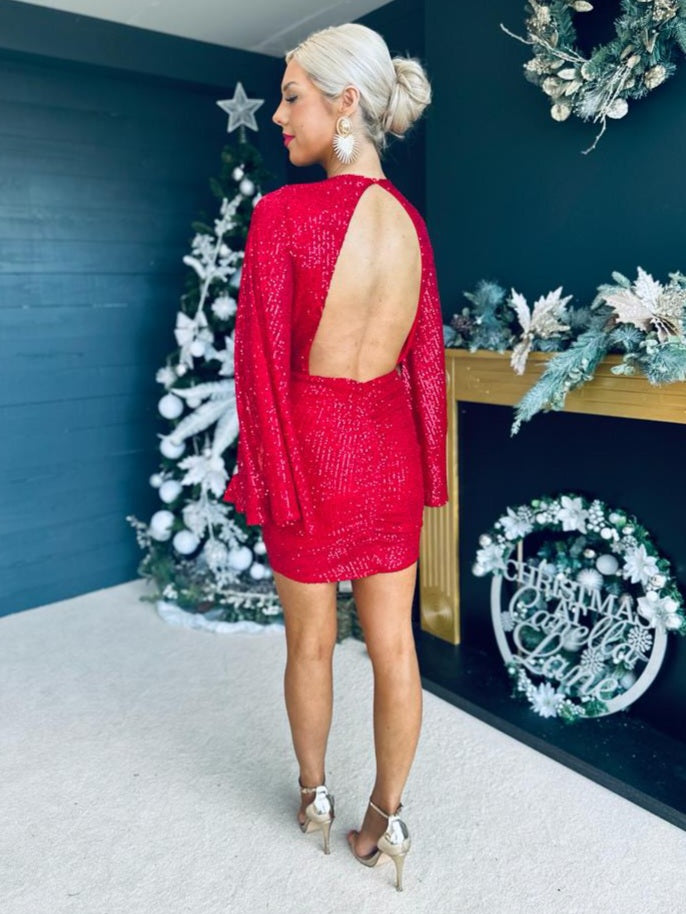 Hayden Sequin Drape Sleeve Mini Dress Rouge
