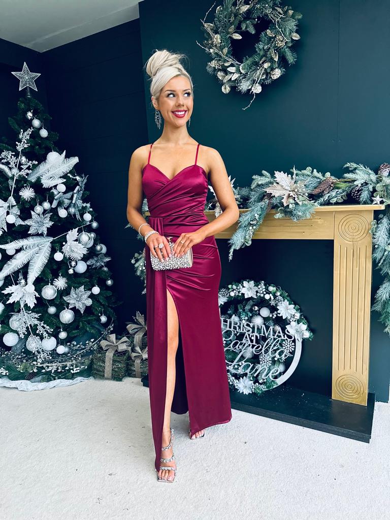 Aine Drape Detail Dress Wine