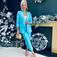 Harper Ruched Sleeve Suit Cyan