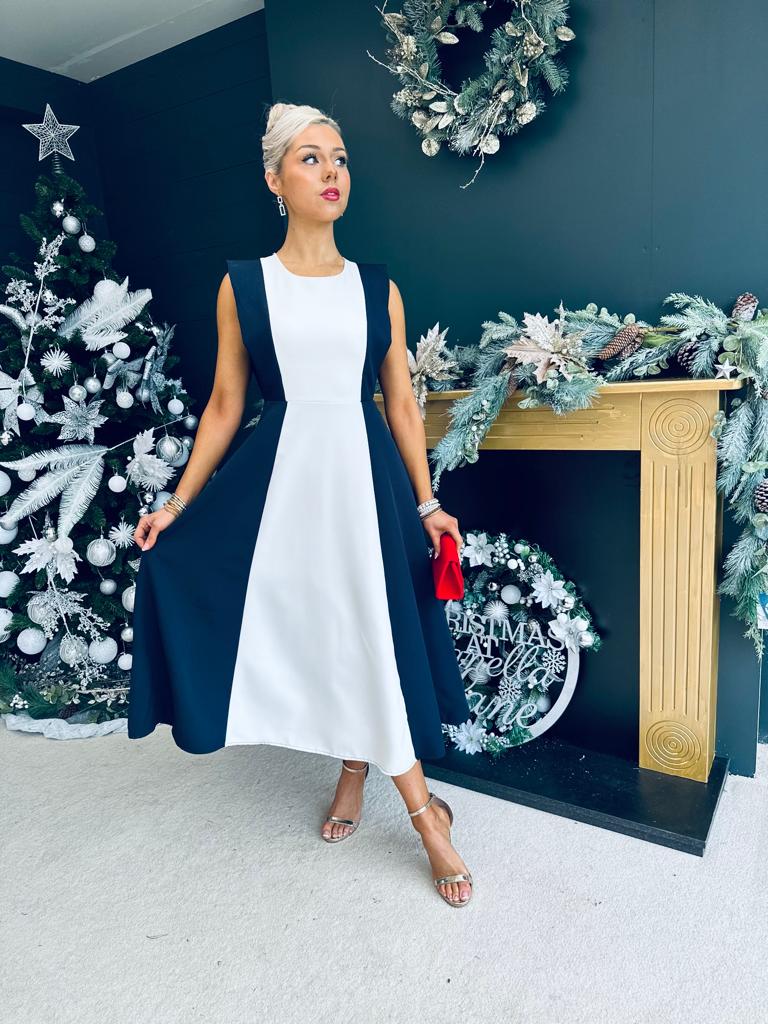 Tyra 2 Tone Occasion Dress Navy