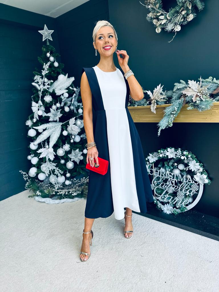 Tyra 2 Tone Occasion Dress Navy