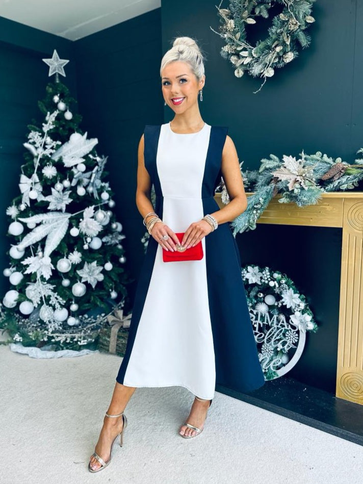 Tyra 2 Tone Occasion Dress Navy