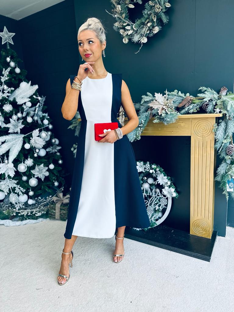 Tyra 2 Tone Occasion Dress Navy