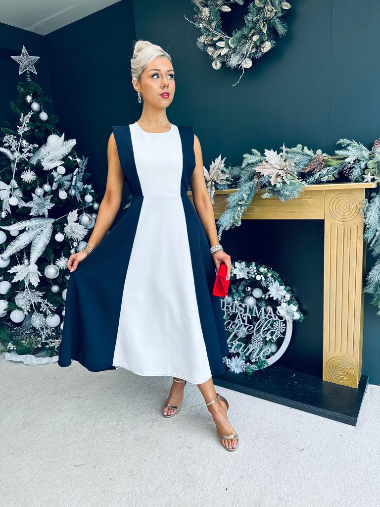 Tyra 2 Tone Occasion Dress Navy