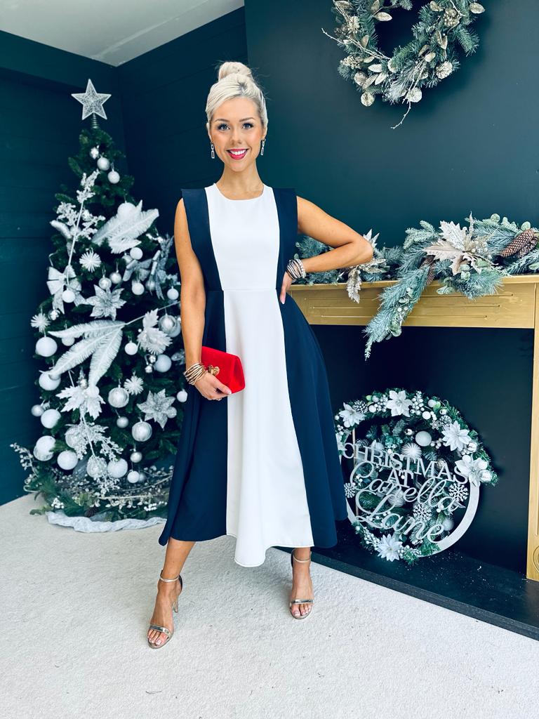Tyra 2 Tone Occasion Dress Navy
