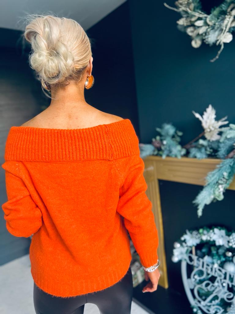 Orange off the shoulder jumper sale