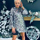 Diane Bow Detail Sequin Mini Dress Silver