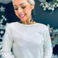 Fiah Bow Detail Sequin Top White