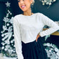 Fiah Bow Detail Sequin Top White