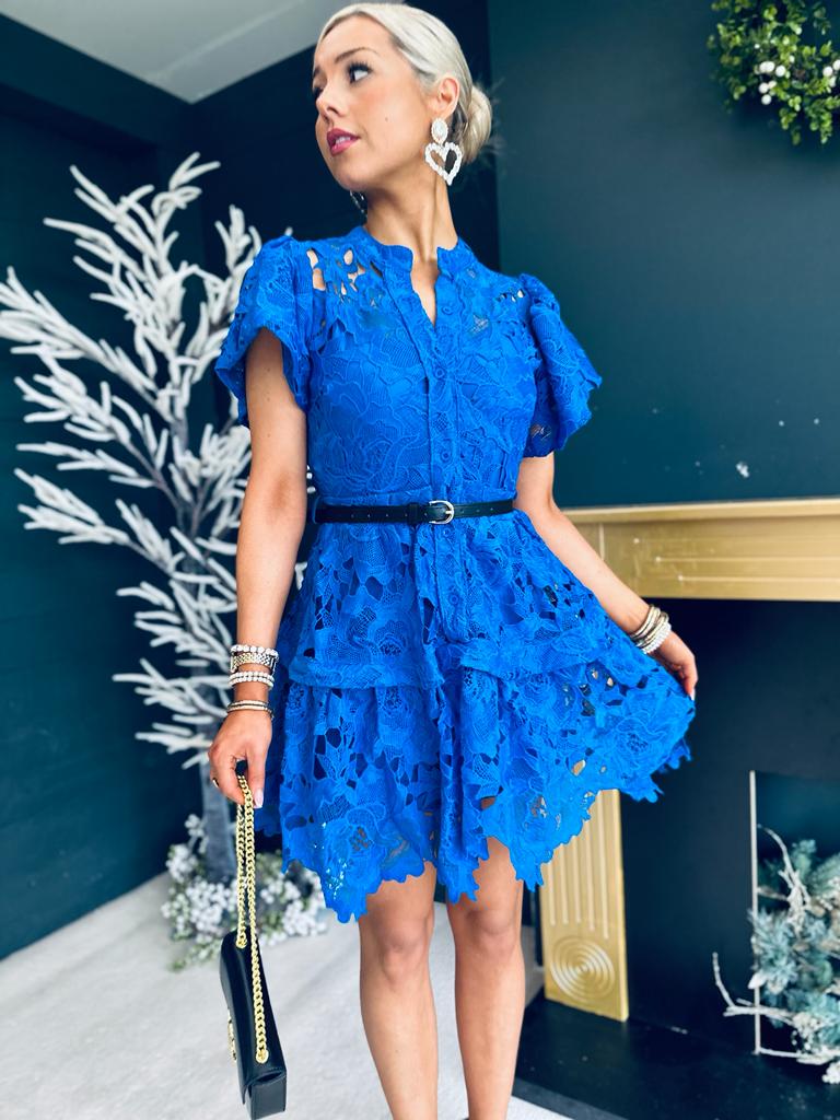 Ally Crochet Mini Dress Blue