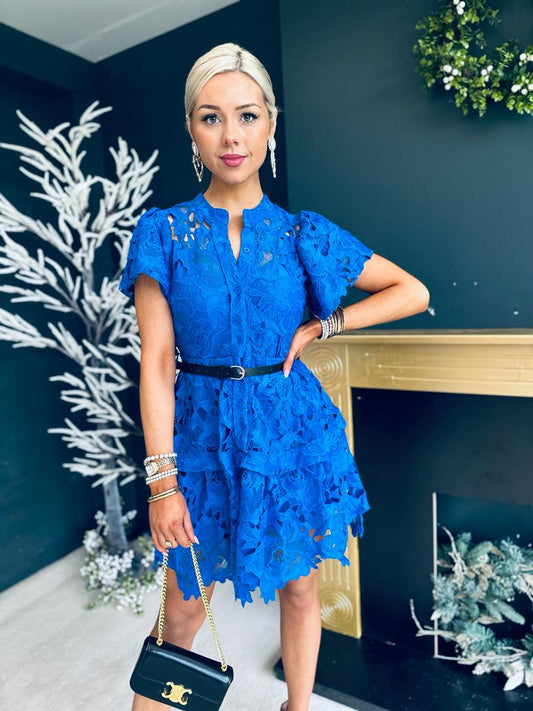 Ally Crochet Mini Dress Blue
