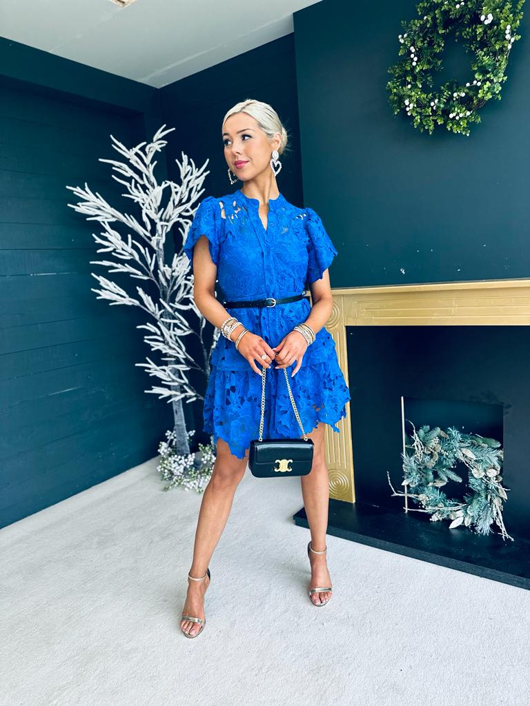 Ally Crochet Mini Dress Blue
