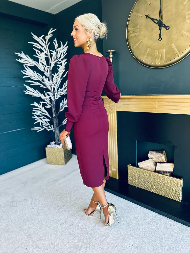 Camila Long Sleeve Midi Dress Burgundy