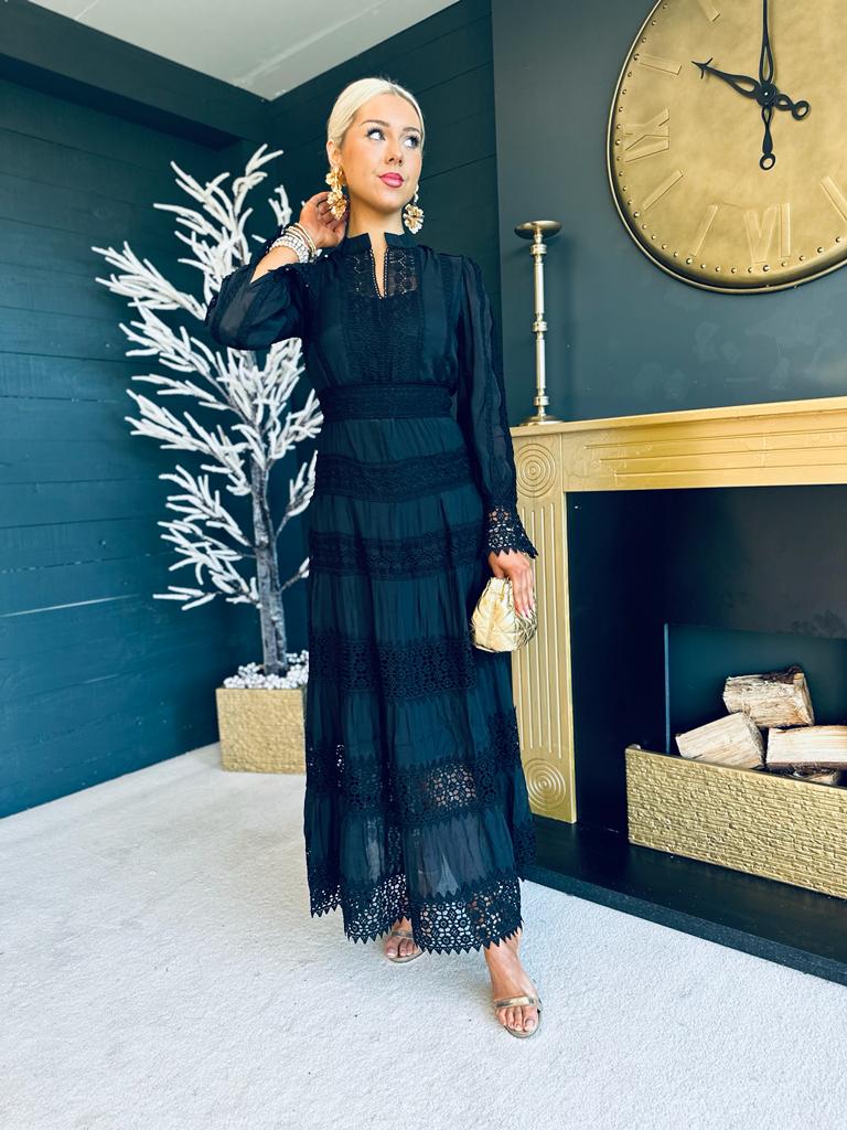 Emerson Crochet Maxi Dress Black