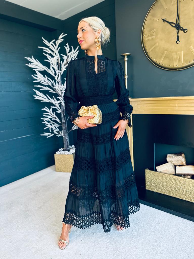 Emerson Crochet Maxi Dress Black