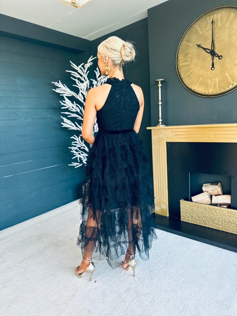 Emma Lace and Tulle Dress Black