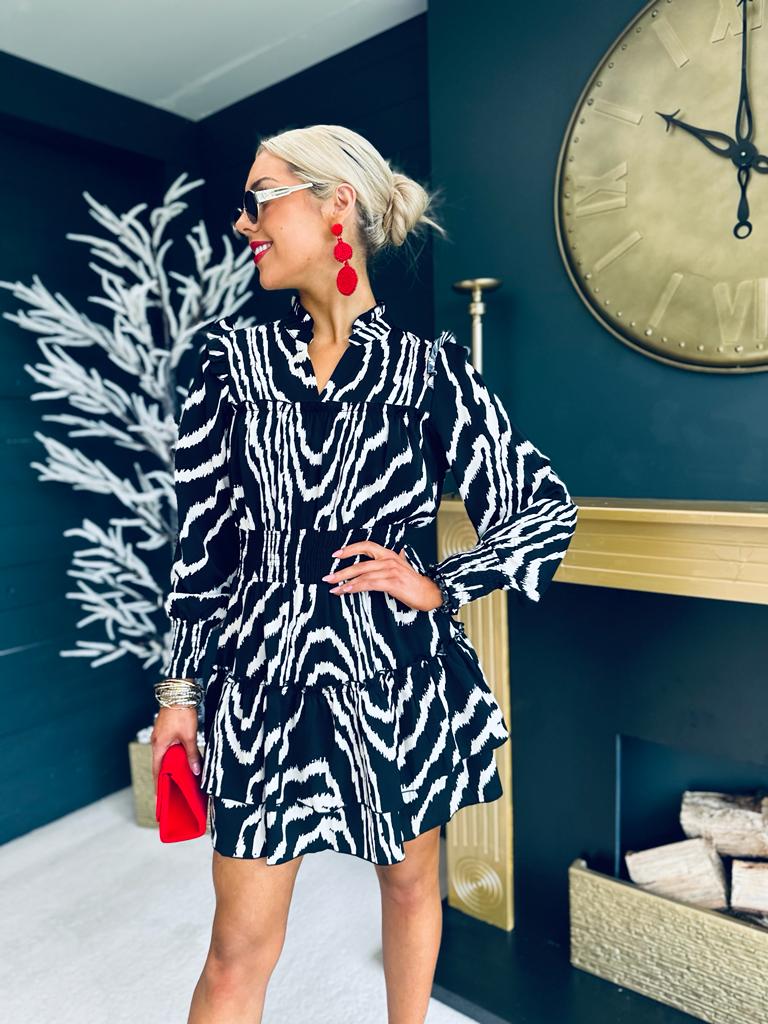 Andrea Cuffed Sleeve Mini Dress Zebra