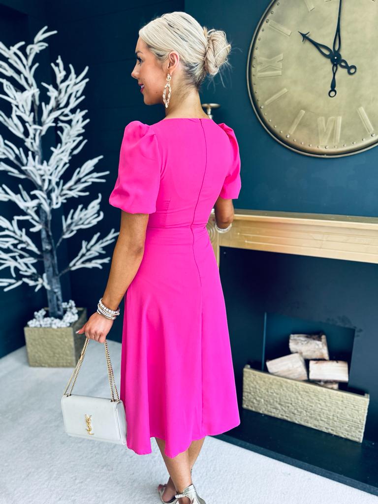 Neon pink cheap midi dress