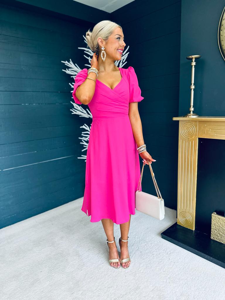Tamsin Shoulder Detail Midi Dress Pink