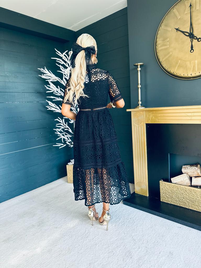 Hilary Crochet Maxi Dress Black