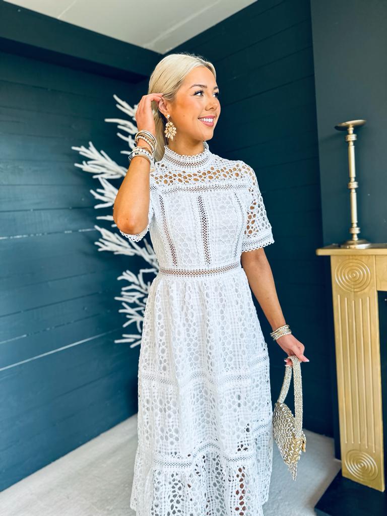 Hilary Crochet Maxi Dress White