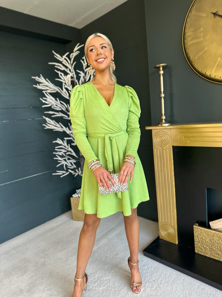 Corinne Detailed Mini Dress Lime
