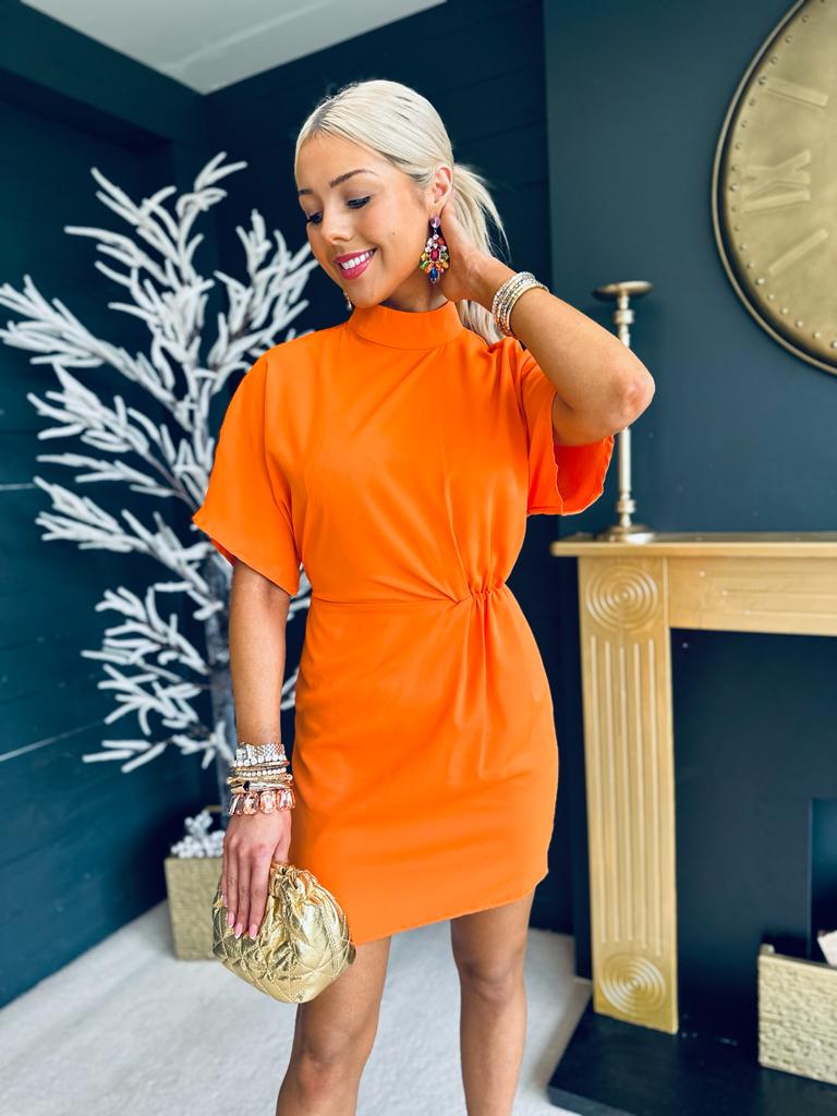 High neck orange top dress