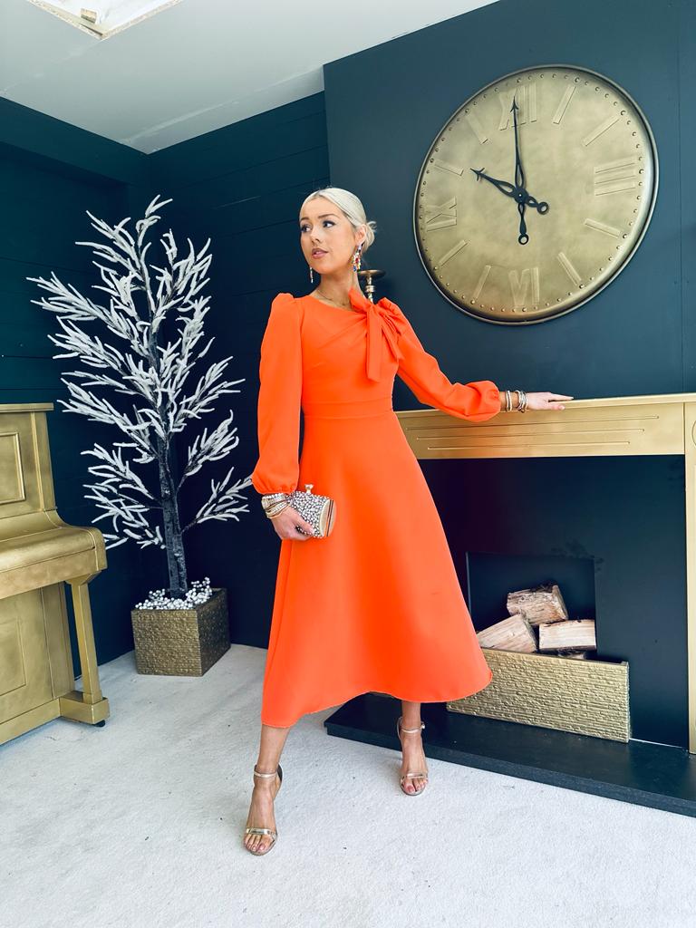 Lauren Detailed Occasion Dress Electric Orange