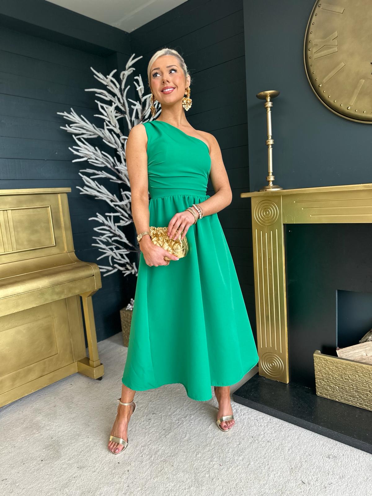 Ruth One Shoulder Occasion Dress Green